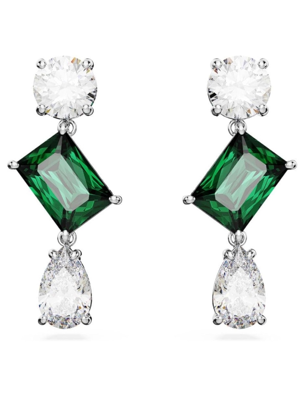 Swarovski Green and White Emerald Crystal Trio Drop Mesmera Earrings - New
